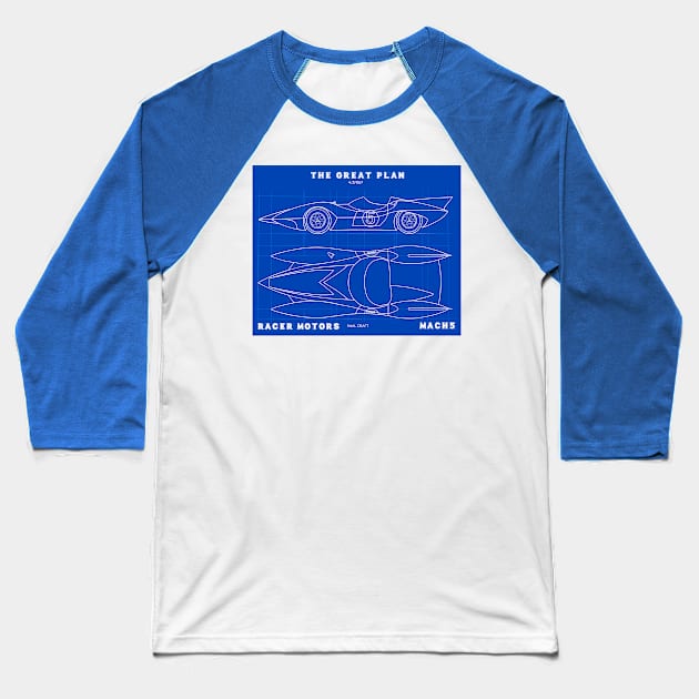 Mach 5 Blueprint - The Great Plan Baseball T-Shirt by DistractedGeek